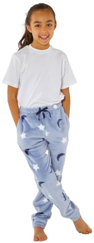 Girls Teens Fleece Pyjama Bottoms Lounge Pant Jogger Style Cozy n Dozy UK Seller - Blue Moons - 11/12 Years