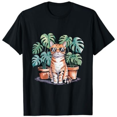 Katzen und Pflanzen Monstera Leaf Plant Lover Gardening T-Shirt