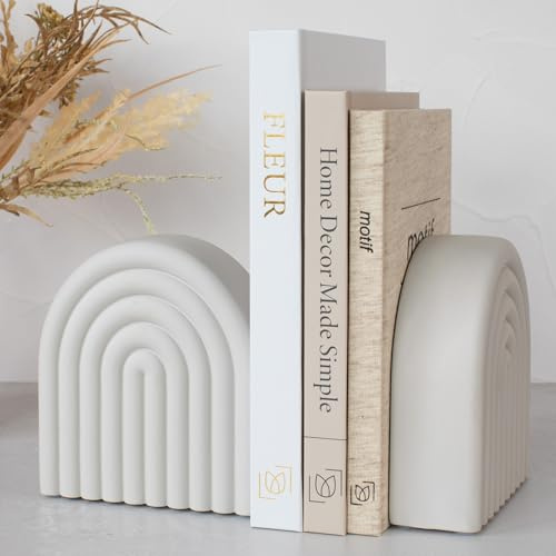 Lot de 2 serre-livres décoratifs en béton pour livres lourds, élégants, pour n'importe quelle étagère, esthétique, avec coussinets antidérapants pour décoration chic de maison, bureau ou bibliothèque
