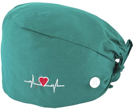 Op Haube Herren Mit Knopf Op Hauben Damen Arzt Mütze Baumwolle Arzt Kostüm Zubehör Unisex Stoff Haube für Krankenschwestern Krankenhaus Klinik und Labor (EKG-Muster)