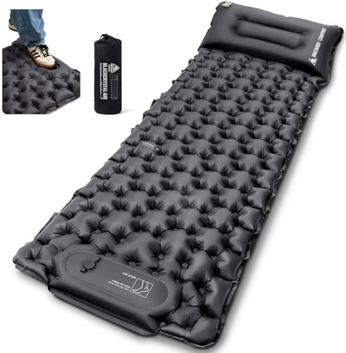 OneTigris BLACKCRYSTAL Sleeping Pad, Ultralight Camping Sleeping Pad with Pillow Built-in Foot Pump Inflatable Sleeping Mat Compact for Camping Backpacking Hiking Traveling Tent