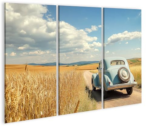 islandburner Bild auf Leinwand Alter Wagen auf Landstraße durch Getreidefelder Bilder Wandbilder Poster