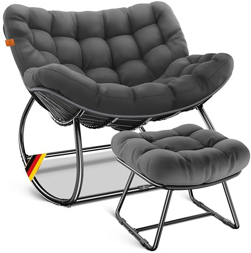 KESSER® Fauteuil à bascule avec repose-pieds, pour l'intérieur et l'extérieur, ergonomique, charge maximale : 120 kg, pieds antidérapants, résistant aux intempéries, idéal pour balcon, jardin et salon