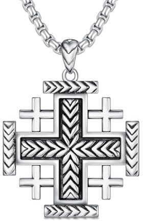 ROMANTICWORK Jerusalem Kreuz Kette 925 Sterling Silber Templer Kreuz Anhänger Halskette Christlicher Religiöser Gothic Jerusalem Kreuzen Schmuck Geschenke für Damen Herren