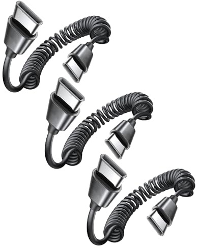 3Pack iPhone Air/17 Pro Max USB-C to USB-C Coiled Cables Fast Charging for Car Samsung Galaxy S25 Ultra, Google Pixel 10/9, iPhone 17Pro/16 Plus/16e/15, Android Auto USBC Cord