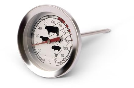 Meat Thermometer with Wide Easy to Read Dial Stainless Steel - Classic Style Meat probe, Celsius Measurements, Animal Meat Ideal Cooking Temp, Measures from 0 to 120 Degree Celsius, 5cm Wide Dial