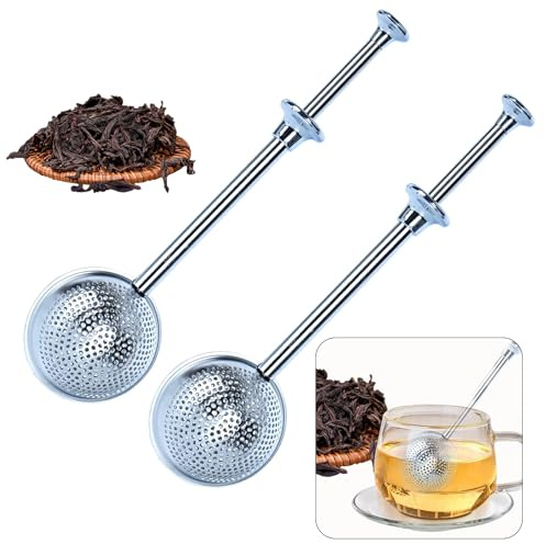 Lot de 2 passoires à thé pour thé en vrac - En acier inoxydable - Grand infuseur à thé avec poignée télescopique - Accessoire pour thé, café, épices
