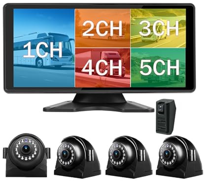 10,36 Zoll 5-Kanal-Touchscreen-Monitor, DVR-Recorder für LKW, Bus und Auto mit 5 AHD1080P-Infrarot-Nachtsichtkameras für Wohnmobile