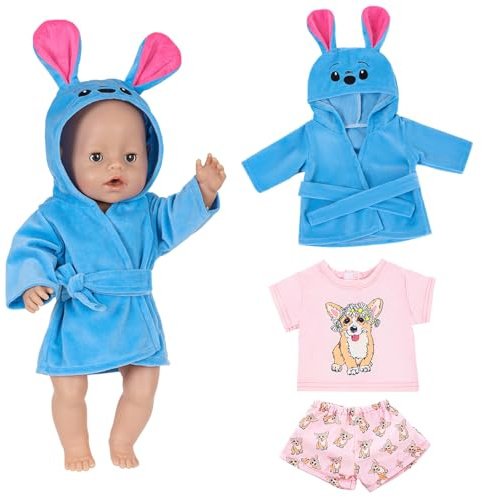 2 Sätze Puppenkleidung für 35-43 cm NewBorn Baby Puppen | Blau Kleidung Outfits Puppe Zubehör eine Schlafanzug Kurzarm Shorts für 14–18 Zoll Puppen Geschenke für Mädchen Jungen