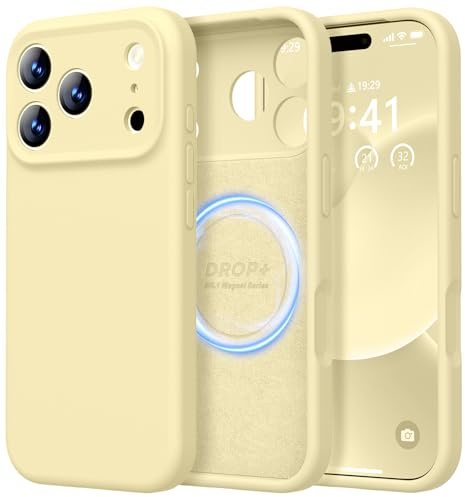 LOVE 3000 Designed for iPhone 17 Pro Case, Premium Silicone [Compatible with Magsafe][Soft Anti-Scratch Microfiber Lining] Shockproof Protective Phone Case for Lanyard 6.3, Creamy Yellow