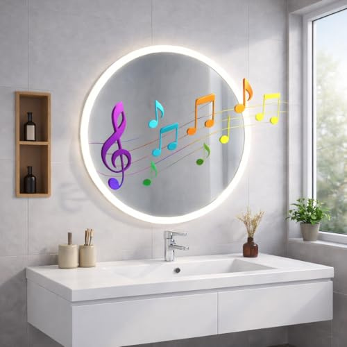 VOLTGY - Espejo de Baño con Luz LED 60cm de diametro – Espejo de Baño con Bluetooth y Antivaho – Iluminación Ajustable 3 Tonos, Espejo Moderno para Baño, Maquillaje y Aseo.