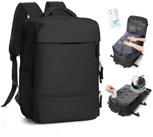 SZLX Großer Reiserucksack Damen,Vakuum Rucksack mit Pumpe Ryanair Handgepäck 40x30x20 Herren, Wizzair Handgepäck 40x30x20 Wasserdichter Tagesrucksack Fit 14 Zoll Laptop mit Schuhfach und Laptopfach
