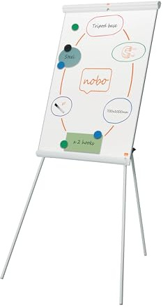 Nobo Premium Plus Tripod Steel Magnetic Whiteboard Easel – Height Adjustable, Magnetic Surface, Integrated Pen Tray, Includes Whiteboard Pen, EU Ecolabel Certified – 1860mm Max Height, 1915701