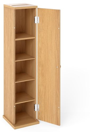 COSTWAY Bathroom Storage Cabinet, Freestanding Toilet Tissue Paper Roll Holder Floor Cabinet with Top Slot, Single Door Slim Bathroom Unit Cupboard Organiser (Natural)