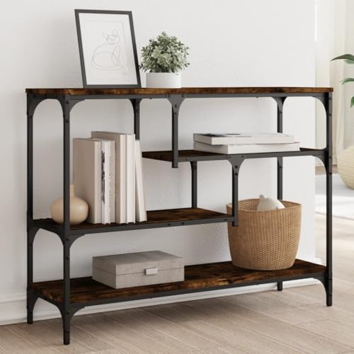 HETFTJN Konsolentisch Räuchereiche 100x30x75 cm Holzwerkstoff & Metall Modernes Design stabil verstellbare Füße Industrial Look Beistelltisch für Living Room Flur Schlafzimmer