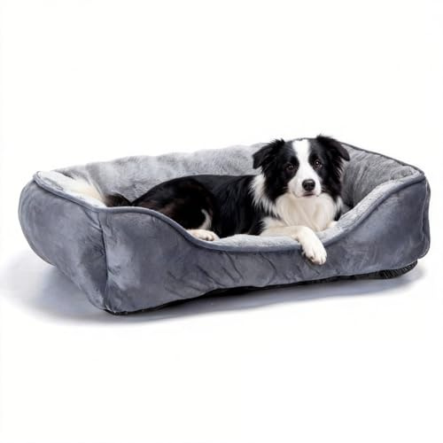 Nobleza - Waschbare Hundebett, Super Weiches Nest Hundesofa mit Erhöhtem Rand & Rutschfester Unterseite für Mittel/Große Hunde, 87x77 cm (Grau) - XL