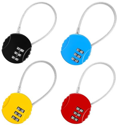 4 Pezzi Lucchetti per Bagagli, Codice Resettabile Lucchetto Combinazione a 3 Cifre, Lucchetti Lucchetto Armadietto con Cavo per Palestra, Armadietto, Valigia(4 colori)