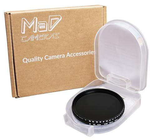 MaD Camera - 55mm Variable Neutral Density Camera Filter - ND2 to ND400 Long Exposure & Motion Effects - Premium Camera Lens Filter for DSLRs