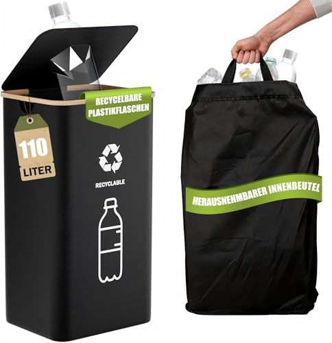 Pfandflaschen Sammelbehälter 110L, Pfandbehälter & Flaschensammler Leergut, Mülleimer Küche groß, Müllsackständer, Leergut Sammelbehälter, Abfall & Recycling, mit Deckel und Innensack, faltbar