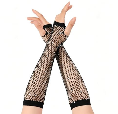 Netzhandschuhe Damen Fingerlos, Armstulpen Elastisch Netz Stulpen | 80er 90er, fuer Party Karneval Fasching Cosplay, Nylon Dehnbar verschiedene Laenge