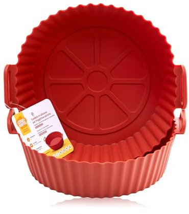 CRISPHUNTER Teglie Rotonde in Silicone Rigido per Friggitrice ad Aria, Set 2 Pezzi Misura L 24 x 22,5 x 7,6 cm, BPA FREE, Cestelli Riutilizzabili, Resistenti e Pieghevoli