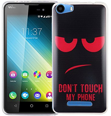 König Design Handyhülle kompatibel mit Wiko Lenny 2 Silikon Case Hülle Sturzsichere Back-Cover Handyhülle - Don't Touch My Phone Rot Schwarz