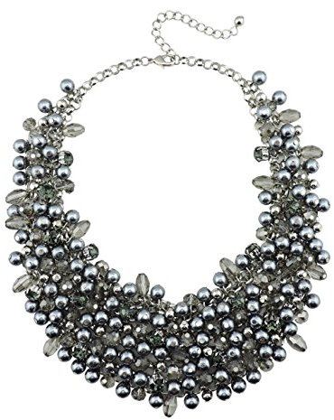 Bocar Fashion Crystal Chunky Collar Statement Necklace Women Gift, Costume Jewellery for Women (NK-10260-Grey)