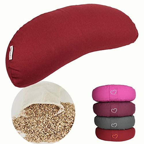 maylow Yoga mit Herz® Hochwertiges Yogakissen Shivaya Halbmond Bezug waschbar Innenkissen gefüllt mit Bio-Dinkelspelzen (buddhistisch rot)
