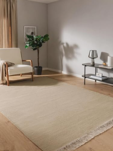 benuta Pop Wollteppich Liv - Beige 200x300 cm - Wolle handgewebt - Rechteckig & im Style: Uni, Hygge & Cozy, Minimalistisch, Natural - Pflegeleicht für Wohnzimmer Schlafzimmer