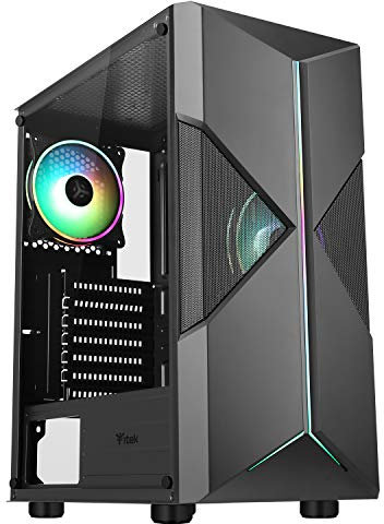iTek XO Middle Tower ATX Gaming PC Case, 2 x 12 cm ARGB Fans Included, 2 x USB3.2 - ABS and Perforated, Tempered Glass Side Panel, Black, ITGCASPXO