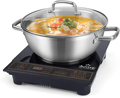 Duxtop 1800W Portable Induction Cooktop, Countertop Burner Included 5.7 Quarts Professional Stainless Steel Cooking Pot with Lid, Heavy Impact-bonded Bottom