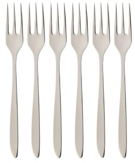 Villeroy & Boch SoftWave Kuchengabel 6er Set, 160 mm, Dessertgabel mit geschwungenem Griff, Spülmaschinenfest & Rostfrei, 18/10 Edelstahl, Silber