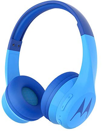 Motorola Squads 300 - Auriculares Bluetooth para Niños - 24hrs - Volumen limitado 85dB, Flexible y duradero, Protección auditiva y función para compartir música, Cojín antialérgico (sin BPA) - Azul