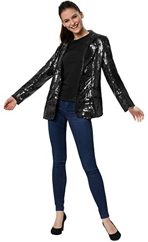 dressforfun Blazer Damen, Kostüm Damen Pailletten Oberteil Damen, Glitzer Oberteile Damen, Jackett, Faschingskostüm, Disco Kostüm Damen, Rave Outfit Damen, 80er Jahre Outfit