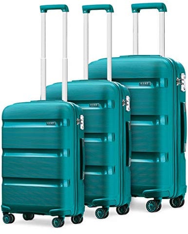 Kono Juego Maletas de Viaje 3 Piezas Rígida Maletas Trolley con Cerradura TSA, Ligera Equipaje de Mano con 4 Ruedas y Cremallera YKK, Durable Polipropileno (Cabina+Mediana+Grande, Turquesa)
