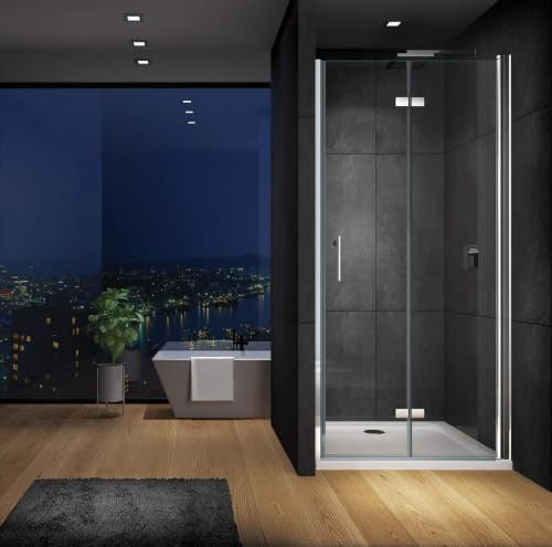 IMPTS Duschtür 70cm Falttür Dusche Nische Duschwand Nischentür Rahmenlos Duschwand 6mm NANO Glas 195cm,OHNE Duschwanne