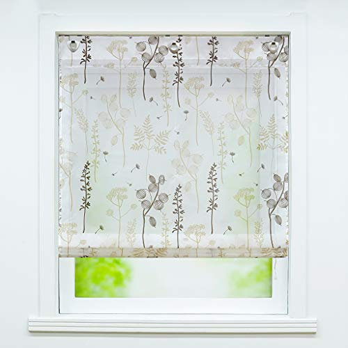 Joyswahl Raffrollo Voile Raffgardinen mit Haken Ösenraffrollo mit Druck BxH 100x140cm Sand 1er Pack