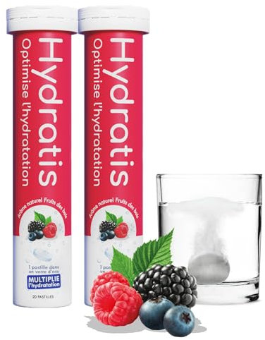 HYDRATIS - Pastilles Hydratation Electrolytes - Fruits des Bois - Améliore l'Hydratation et Favorise l'Énergie - Formule Isotonique - Sport, Récupération, Bien-être - 2 tubes (40 Pastilles)