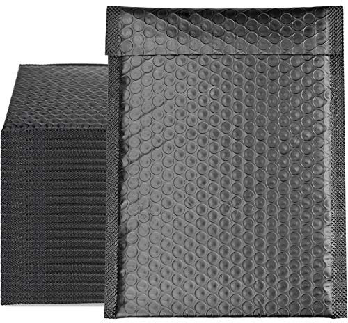 TEESIN 25 Stück Poly Bubble Mailers Briefumschläge, selbstversiegelt, aus Schaumstoff, schwarz, Bubble Mailers, gesteppt, reißfest, 27 cm x 18 cm