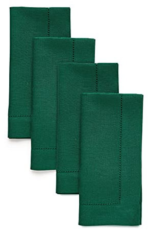 Solino Home Leinenservietten, 4 Stück, 100% reines Leinen, Regenwaldgrün, Stoffservietten, 50,8 x 50,8 cm, Klassische Hohlsaum-Servietten für Weihnachten, Winter, Urlaub