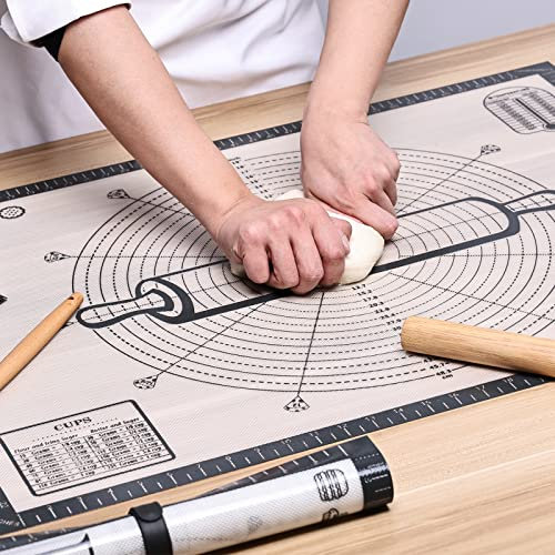 KitchenRaku Nonstick Silicone Pastry Mat,60x80CM Precise Measurement Guide Dough Rolling Mat,Thick Silicone Baking Mat,Non-Slip Oven Mat Countertop Mat for Pastries,Cookies,Kneading Dough