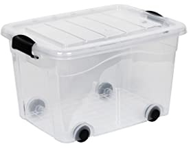 Kreher Aufbewahrungsboxen mit Deckel und Rollen. In Transparenter Ausführung aus robustem Kunststoff. In verschiedenen Größen (wählbar). (40 Liter)