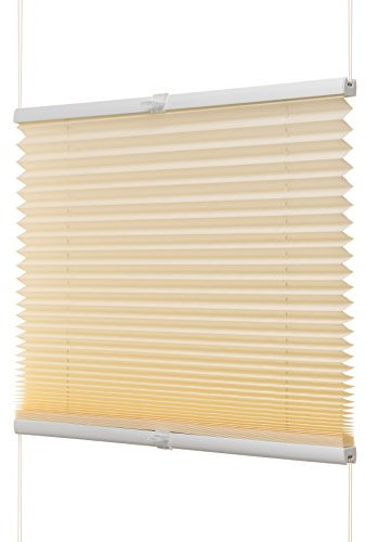 Ventanara® Fenster Plissee ohne Bohren zum Kleben Plisseerollo Wabenplissee Faltrollo verspannt inklusive Premium Klebeträgern (120 x 130 cm, beige Plissee)