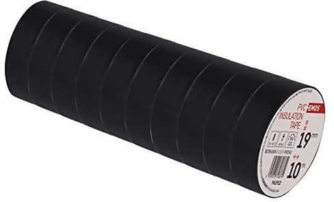 EMOS PVC-Isolierband Schwarz 10er Pack, 19mm x 10m, 0,13mm Bandstärke, selbstklebend, hohe Spannungsfestigkeit und Anwendungstemperaturbereich, UV-beständig, wasserdichte Verbindung, ohne Textilgewebe