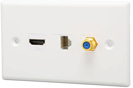 ASHATA HDMI-Ethernet-Wandplatte, HDMI-RJ45-Ethernet-CAT6-TV-F-Kopf-Keystone-Buchse auf Buchse für HDTV-Projektoren, Computer, Videoplayer