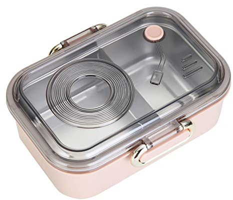 Bento Box, 950ml Stainless Steel Lunch Box with 2 Compartments, Leakproof Portable Lunch Box, Insulated Food Storage Container for Adults Kids Work, School, Home Use (Pink)