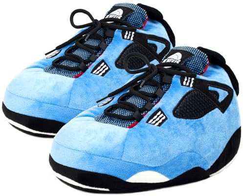 Knuffis Sneaker Hausschuhe Damen Herren lustige warme Plüsch Pantoffeln 36-45 (Blau)