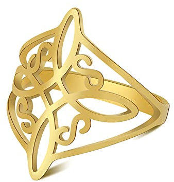UNIFT Hexenknoten-Ring für Frauen, Edelstahl, keltisch, Quartäre, Wicca, geometrischer Stil, Hexenknoten, Amulett, Schmuck, Geschenk, 10, Edelstahl, Kein edelstein (7, Gold)