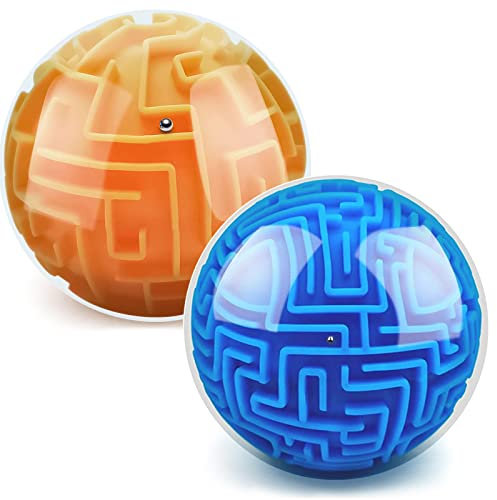 YongnKids 2 Pcs Puzzle Ball 3D Maze Ball Brain Teasers Games, Puzzle Toy Gravity Memory Ball Games, Educational Toys Birthday for Students Teens Adults (Orange and Blue)