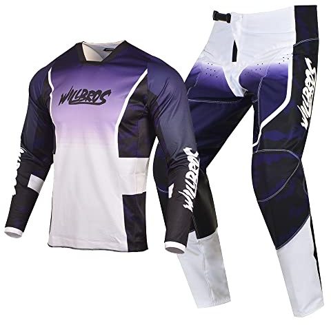 Willbros Motocross Jersey und Hosen Combo Erwachsener Rennbekleidung Reiten Anzug MX Getriebe Set Dirt Bike Weiß Lila (Jersey XL Pants 36)